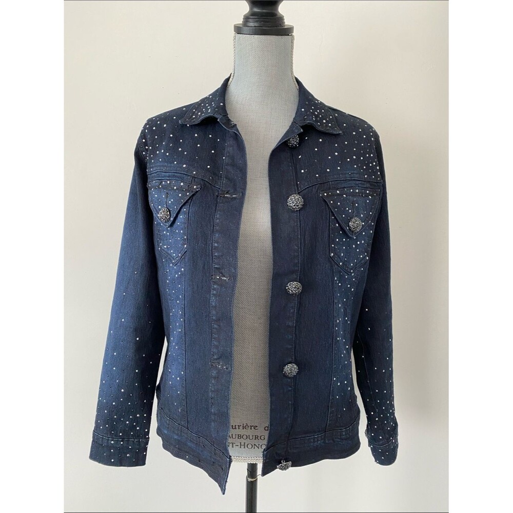 DG2 by Diane Gilman Indigo Embellished Jean Jacket Sz XS Bedazzling Western Chic